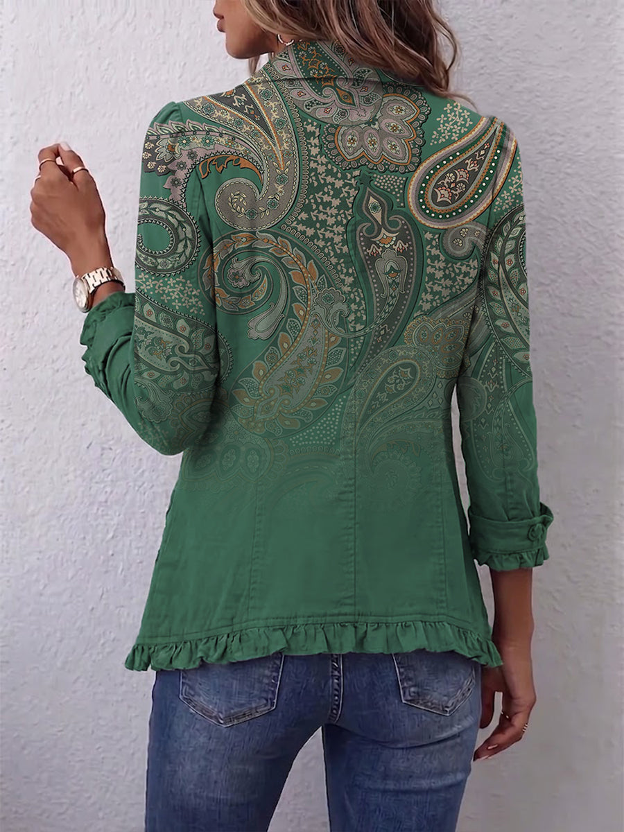 Addolorata | Chaleco Estampado Cachemir Verde con Volantes