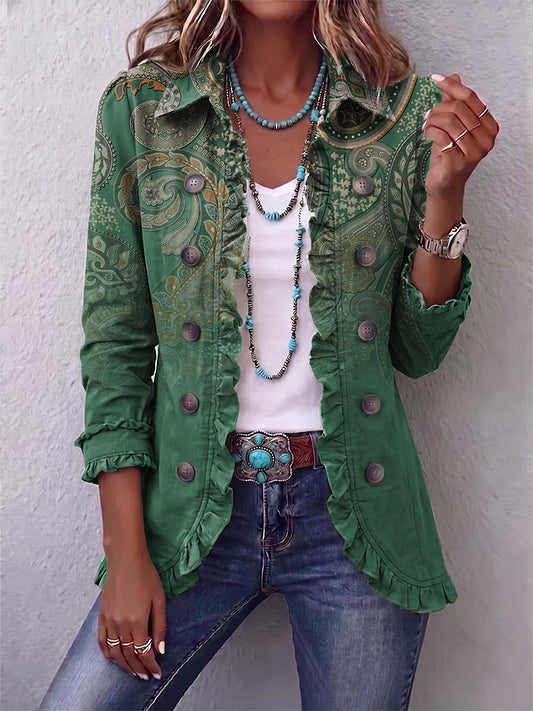 Addolorata | Chaleco Estampado Cachemir Verde con Volantes