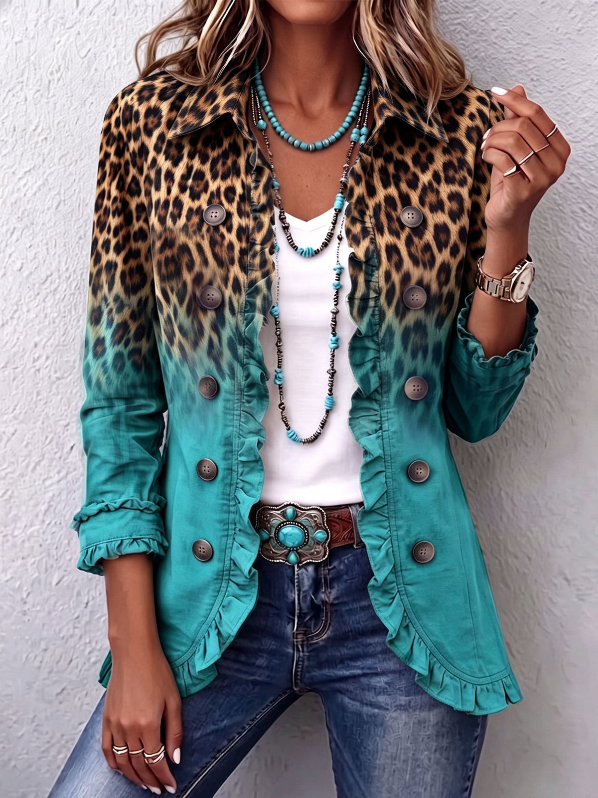 Giuseppina | Chaleco Leopardo Difuminado con Volantes