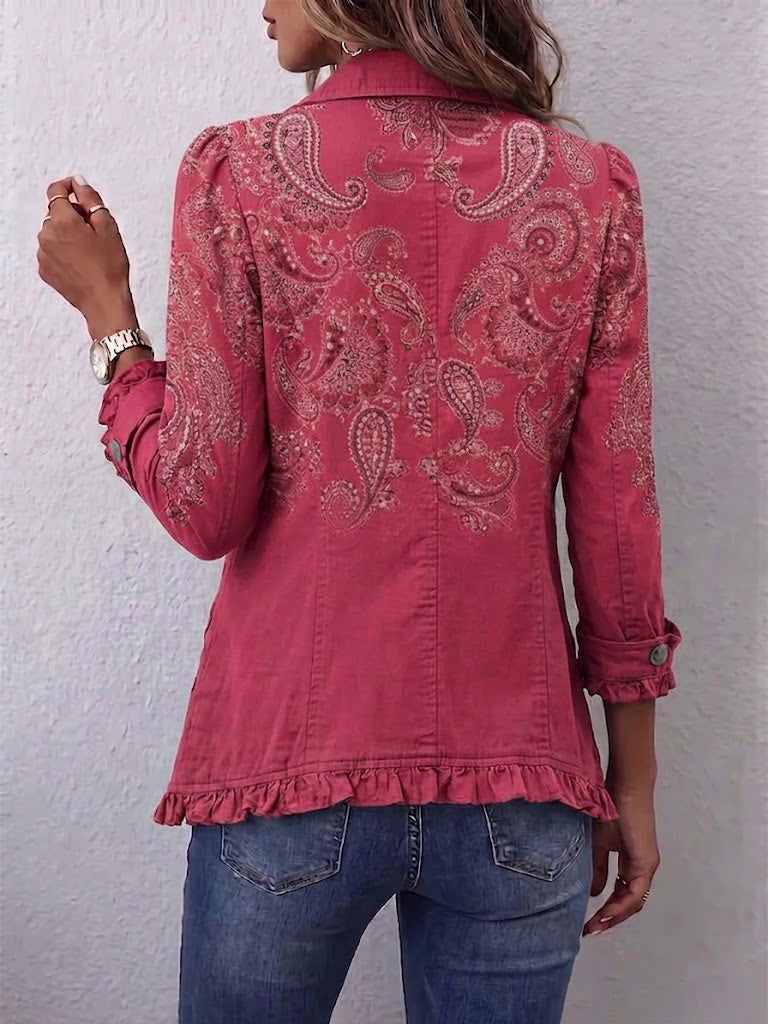 Agnese | Chaleco Estampado Cachemir Rosa con Volantes