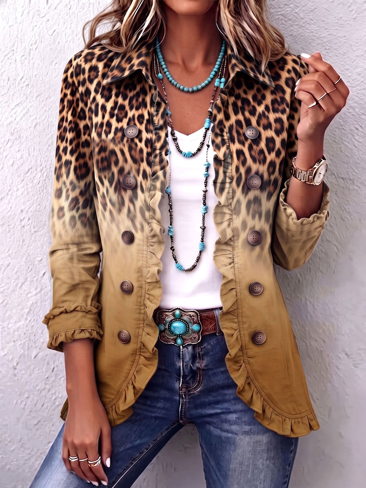 Ortensia | Chaleco Leopardo Ocre con Volantes