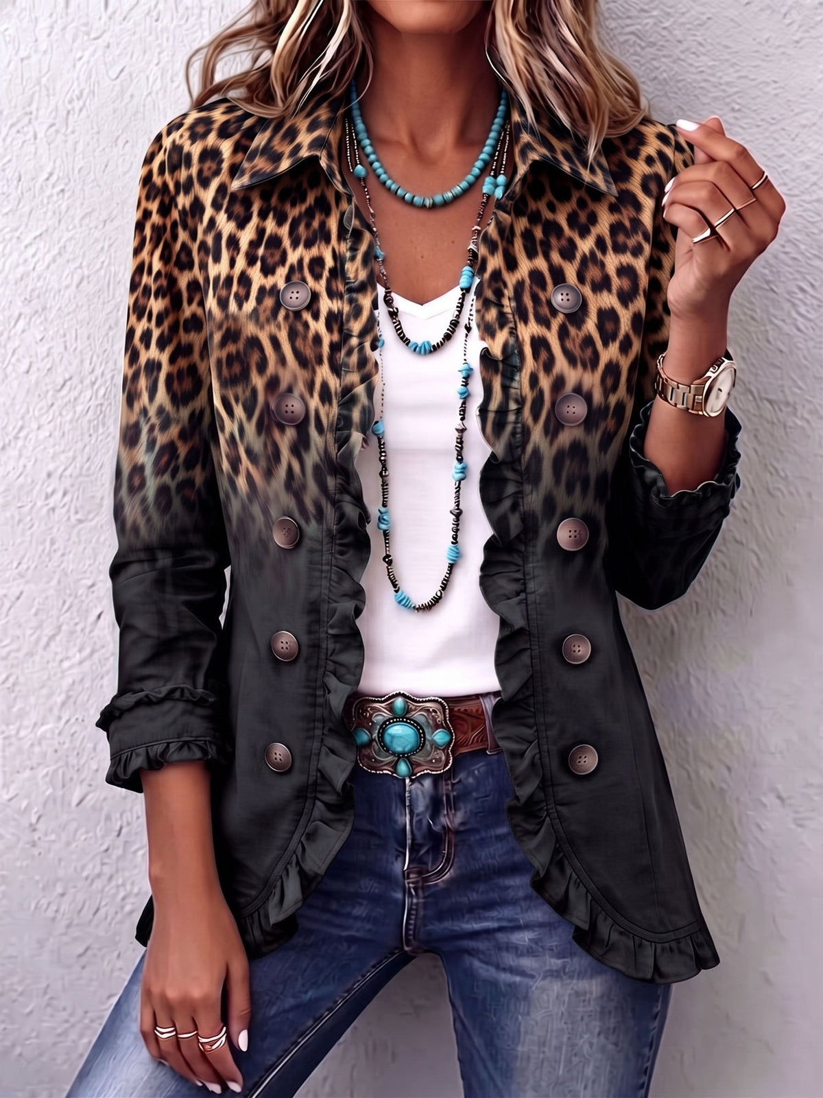 Erminia | Chaleco Leopardo Negro con Volantes