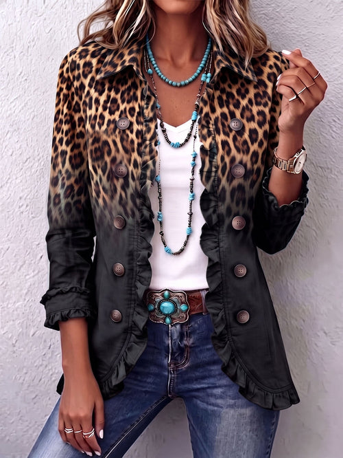 Erminia | Chaleco Leopardo Negro con Volantes