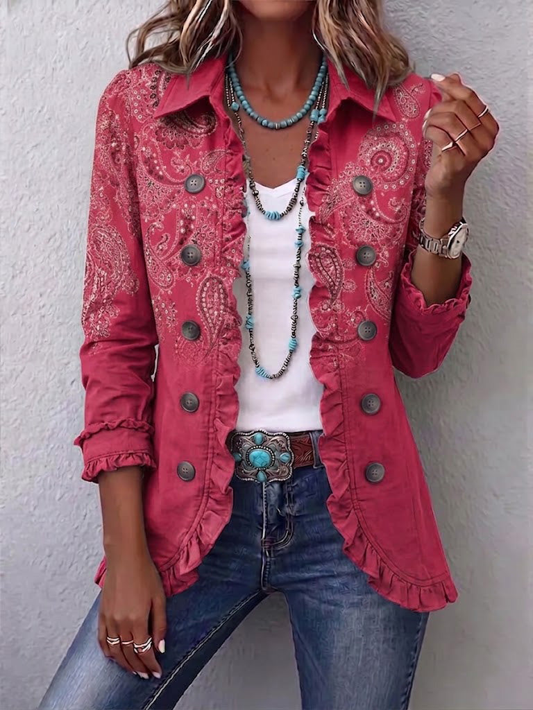 Agnese | Chaleco Estampado Cachemir Rosa con Volantes