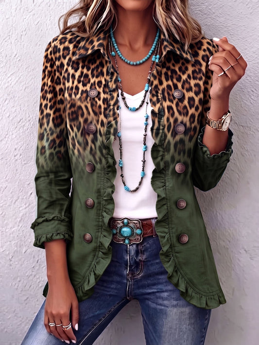 Nunzia | Chaleco Leopardo Verde con Volantes